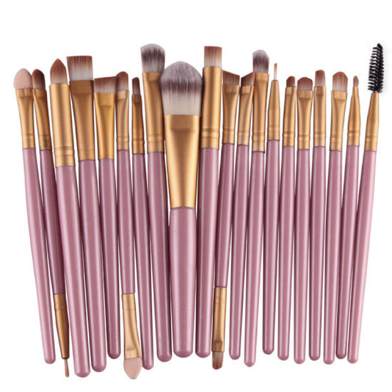 Picture of Pink - Nylon & Plastic Soft Fur Makeup Brush 20 PCs Set Makeup Tools 15.7cm(6 1/8") long - 13.7cm(5 3/8") long, 1 Set