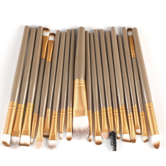 Picture of Brown - Nylon & Plastic Soft Fur Makeup Brush 20 PCs Set Makeup Tools 15.7cm(6 1/8") long - 13.7cm(5 3/8") long, 1 Set