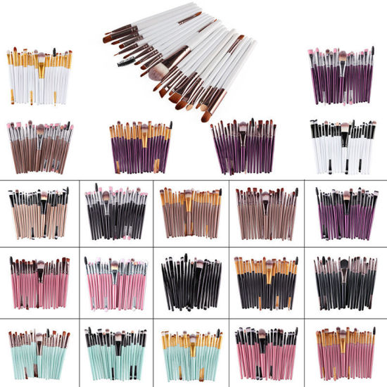 Picture of Brown - Nylon & Plastic Soft Fur Makeup Brush 20 PCs Set Makeup Tools 15.7cm(6 1/8") long - 13.7cm(5 3/8") long, 1 Set