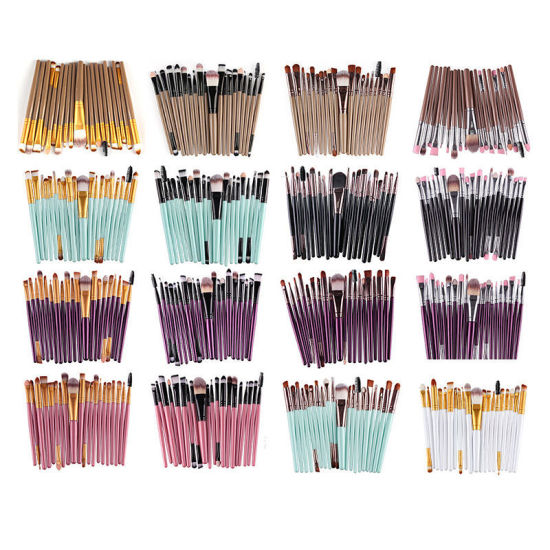 Picture of Brown - Nylon & Plastic Soft Fur Makeup Brush 20 PCs Set Makeup Tools 15.7cm(6 1/8") long - 13.7cm(5 3/8") long, 1 Set