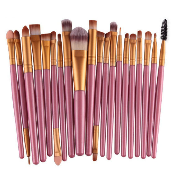 Picture of Brown - Nylon & Plastic Soft Fur Makeup Brush 20 PCs Set Makeup Tools 15.7cm(6 1/8") long - 13.7cm(5 3/8") long, 1 Set