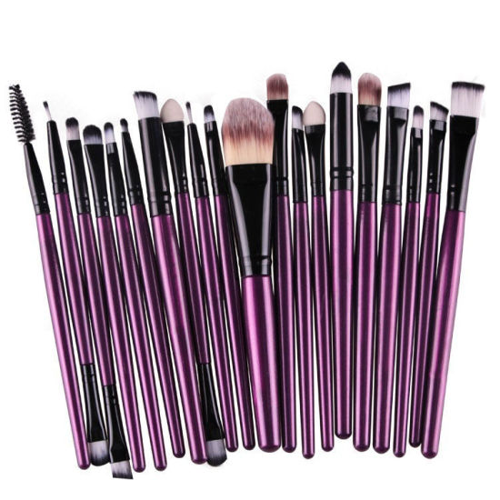 Picture of Brown - Nylon & Plastic Soft Fur Makeup Brush 20 PCs Set Makeup Tools 15.7cm(6 1/8") long - 13.7cm(5 3/8") long, 1 Set