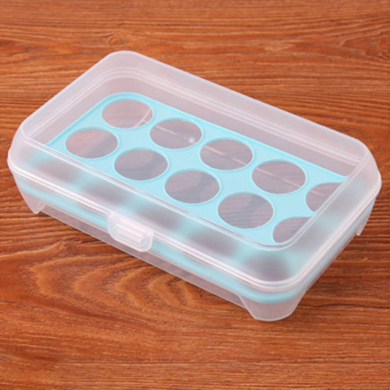 Plastic 15 Grids Egg Holder Storage Box Refrigerator Crisper Rectangle Blue Transparent 24cm(9 4/8") x 15cm(5 7/8"), 1 Piece の画像