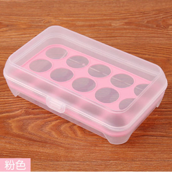 Picture of Plastic 15 Grids Egg Holder Storage Box Refrigerator Crisper Rectangle Pink 24cm(9 4/8") x 15cm(5 7/8"), 1 Piece
