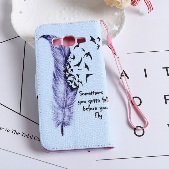 Picture of TPU Phone Cases For Samsung Galaxy G530 Blue Feather 15.1cm x 7.8cm, 1 Piece