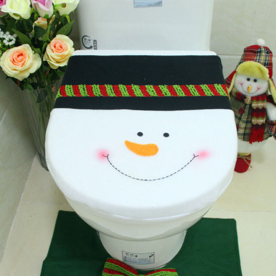 Bild von Vliesstoff Wohnaccessoires Toilettensitzabdeckung Weihnachten Schneemann Schwarz & Weiß 42.5cm x 35cm, 1 Stück