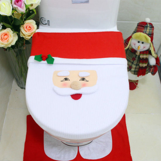 Bild von Vliesstoff Wohnaccessoires Toilettensitzabdeckung Weihnachten Weihnachtsmann Weiß & Rot 43cm x 33cm, 1 Stück