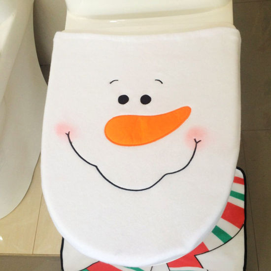 Picture of Fancy Household Christmas Santa Toilet Seat Cover and Rug Bathroom Set