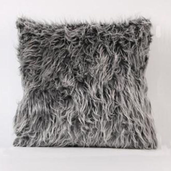 Picture of Plush Faux Fur Pillow Cases Square Dark Gray 45cm(17 6/8") x 45cm(17 6/8") , 1 Piece