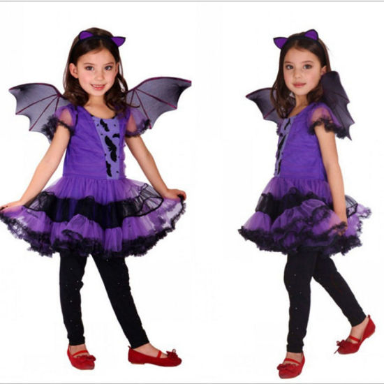 Изображение Органза дети Платье Фиолетовый Бат Хэллоуина 1 Комплект