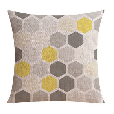 Bild von Baumwolle & Linnen Kissenbezug Quadrat Grauweiß mit Hexagon Muster, 1 Stück