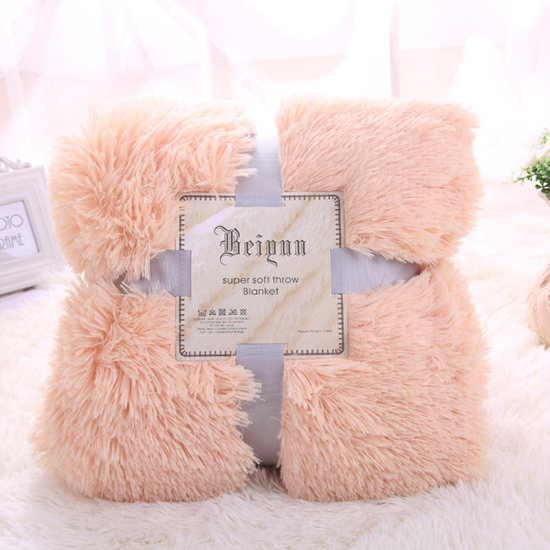 Picture of Polyester Faux Fur Blanket Rectangle Beige 200cm(78 6/8") x 160cm(63") , 1 Piece