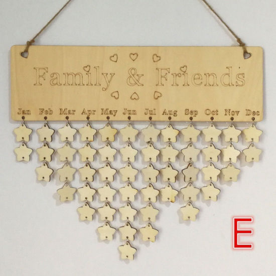 Picture of Wood Calendar Hanging Ornaments Decorations Heart Tassel 40cm x 12cm, 1 Piece