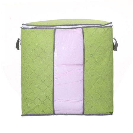 1 Piece Bamboo Carbon Fiber Quilted Clothing Storage Container Bags Green Rectangle Grid Checker 50cm x 45cm
