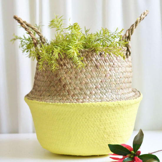 Picture of 1 Piece Natural Rattan Storage Container Box Basket Green Blue Foldable 32cm