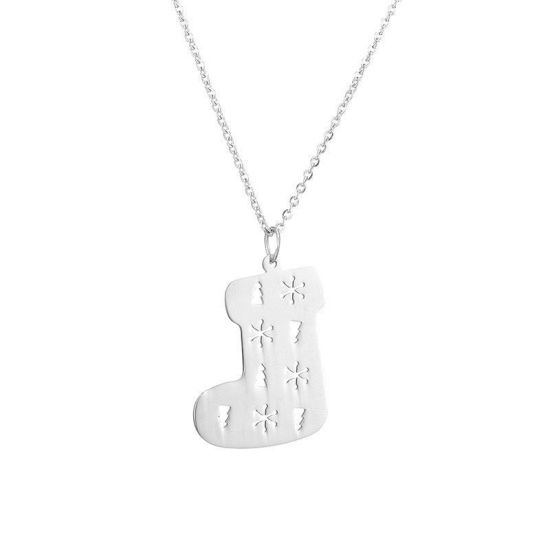 Immagine di Acciaio al titanio Collana Tono Argento Calza di Natale Filigrana 47cm Lunghezza, 1 Pz