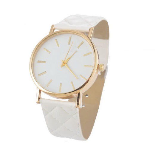 Picture of PU Leather Quartz Wrist Watches Gold Plated Rhombus White Battery Included 24cm(9 4/8") long, 1 Piece