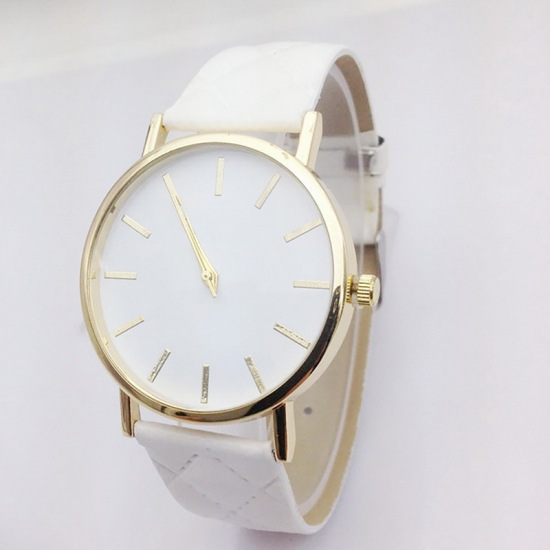 Picture of PU Leather Quartz Wrist Watches Gold Plated Rhombus White Battery Included 24cm(9 4/8") long, 1 Piece