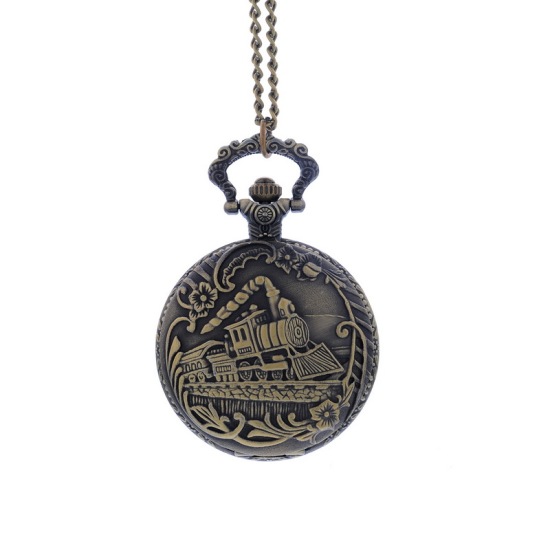 Picture of Pocket Watches Round Antique Bronze Locomotive Pattern Battery Included 80cm(31 4/8") long, 1 Piece