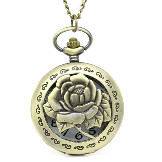 Bild von Taschenuhr Uhr (inkl. Batterie) Rund Bronzefarbe Rose Muster 83.2cm lang, 1 Stück