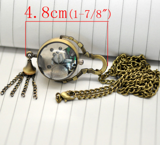 Bild von Edelstahl Taschenuhr Uhr (inkl. Batterie) Rund Bronzefarbe Quaste Muster 88cm lang, 1 Stück