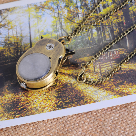 懐中 時計 フクロウ 銅古美 電池付属　83cm長さ、 1 本 の画像