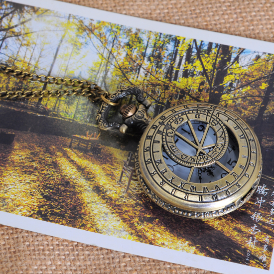 Bild von Taschenuhr Uhr (inkl. Batterie) Rund Bronzefarbe Sternbild Muster 81.5cm lang, 1 Stück