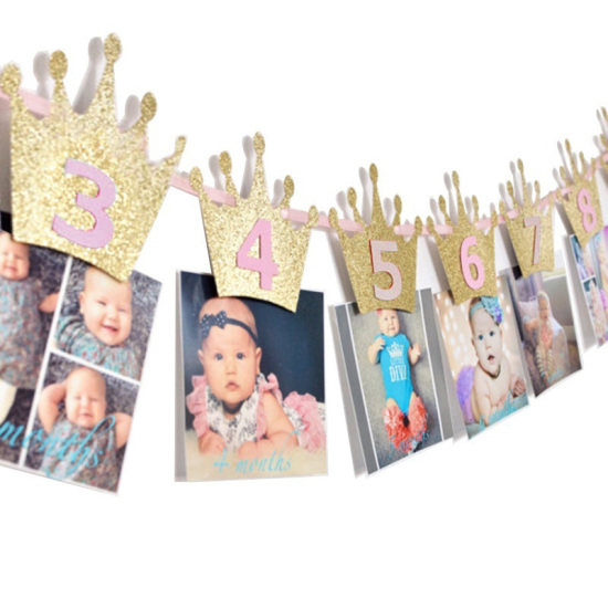 Picture of Paper Party Decorations Banner Party Decoration Photo Frame Crown Golden, 1 Piece