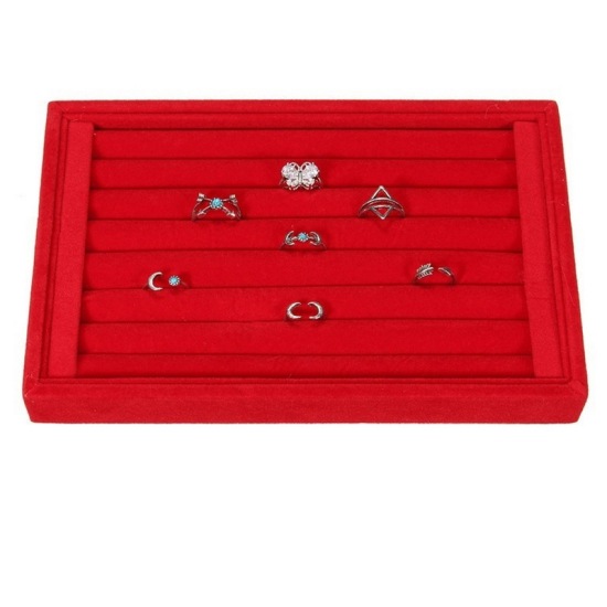 Picture of Velvet Jewelry Rings Display Tray Rectangle Red 23cm(9") x 14.5cm(5 6/8") , 1 Piece