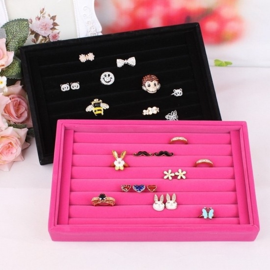 Picture of Velvet Jewelry Rings Display Tray Rectangle Red 23cm(9") x 14.5cm(5 6/8") , 1 Piece