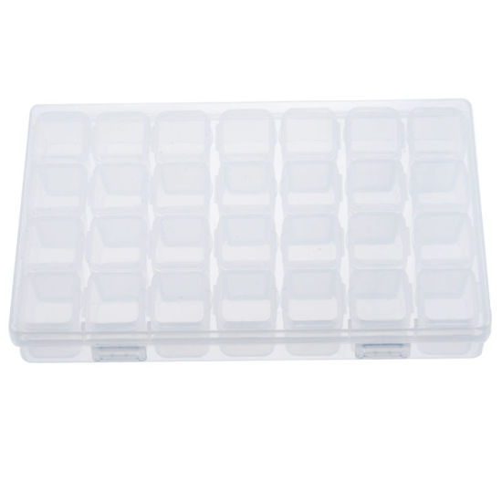 Picture of Plastic Beads Organizer Container Storage Box 28 Compartments Rectangle Transparent Clear 17cm(6 6/8") x 11cm(4 3/8"), 1 Piece