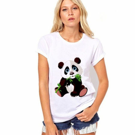 1 Piece Cotton Polyester Blend T-shirt White Panda For Women Size M