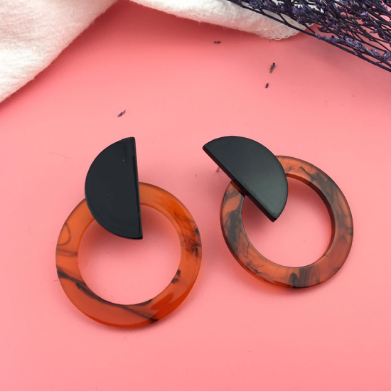 Picture of Acetic Acid Resin Acetimar Marble Earrings Amber Half Round Circle Ring, 1 Pair