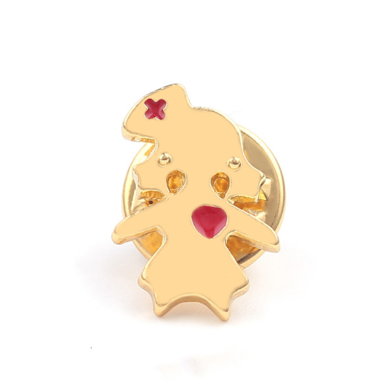 Picture of Pin Brooches Nurse Gold Plated Red Enamel 16mm( 5/8") x 11mm( 3/8"), 1 Piece