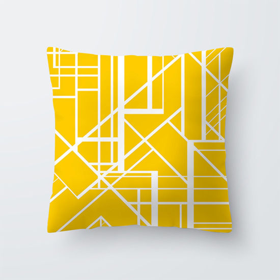 Picture of Peach Skin Fabric Printed Pillow Cases Yellow Square Geometric Home Textile 45cm x 45cm, 1 Piece