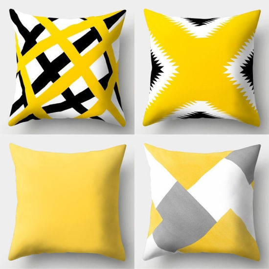 Изображение Peach Skin Fabric Printed Pillow Cases Yellow Square Geometric Home Textile 45cm x 45cm, 1 Piece