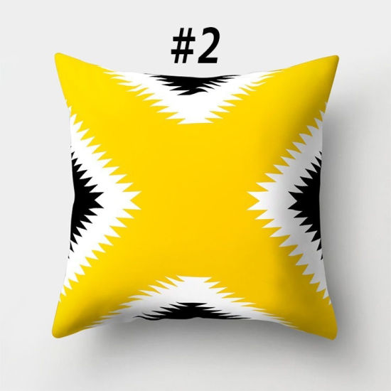 Picture of Peach Skin Fabric Printed Pillow Cases Yellow Square Geometric Home Textile 45cm x 45cm, 1 Piece