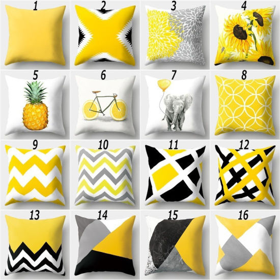 Picture of Peach Skin Fabric Printed Pillow Cases Yellow Square Geometric Home Textile 45cm x 45cm, 1 Piece