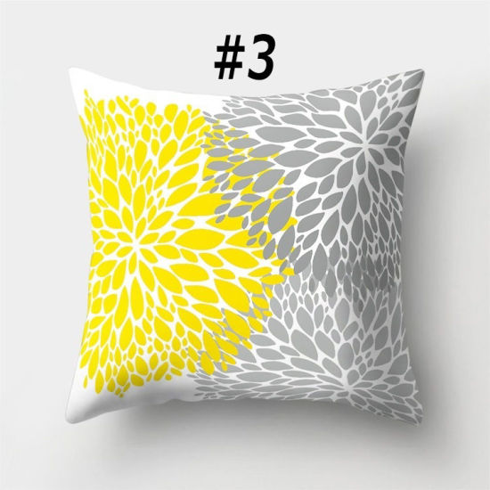 Picture of Peach Skin Fabric Printed Pillow Cases Yellow Square Geometric Home Textile 45cm x 45cm, 1 Piece