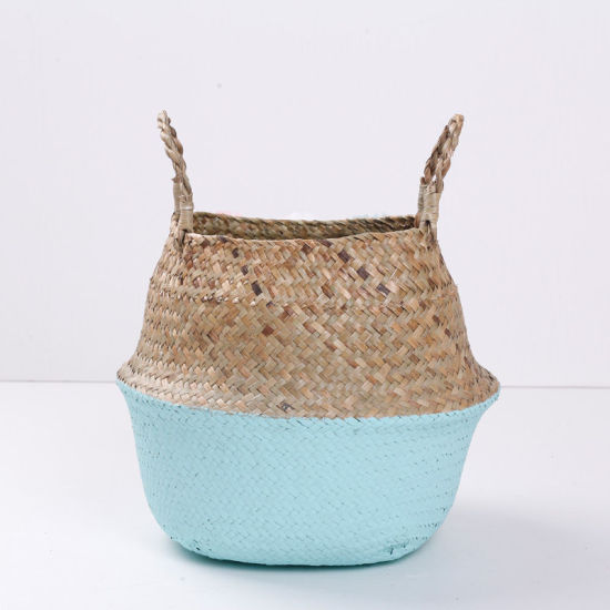 Picture of 1 Piece Natural Rattan Storage Container Box Basket Green Blue Foldable 22cm