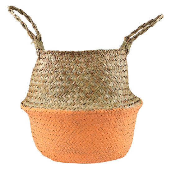 Picture of 1 Piece Natural Rattan Storage Container Box Basket Orange Foldable 26cm