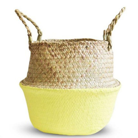 Picture of 1 Piece Natural Rattan Storage Container Box Basket Yellow Foldable 26cm