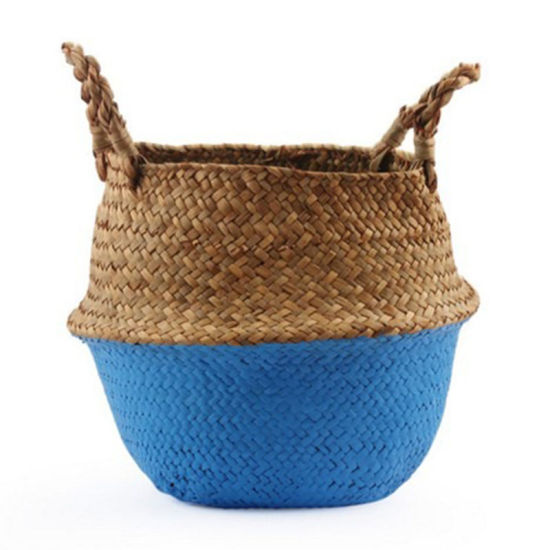 Picture of 1 Piece Natural Rattan Storage Container Box Basket Blue Foldable 22cm