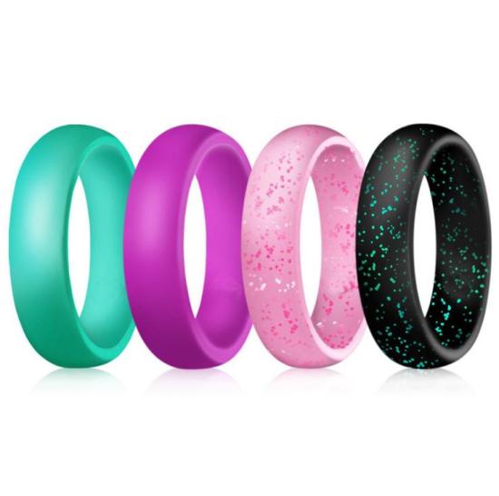 Picture of Non-Toxic Skin Safe Women's Unadjustable Silicone Rings/ Wedding Band Rings Mixed Color Glitter 18.1mm(US Size 8), 1 Set ( 4 PCs/Set)
