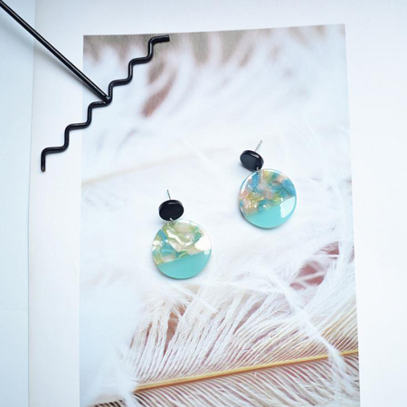 Picture of Acetic Acid Resin Acetimar Marble Ear Post Stud Earrings Light Blue Round 45mm(1 6/8") x 30mm(1 1/8"), 1 Pair