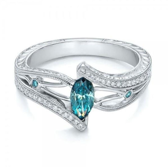 Bild von Imitation Aquamarin Uneinstellbar Ring Silberfarbe Azurblau Transparent Strass 17.3mm（US Größe:7), 1 Stück
