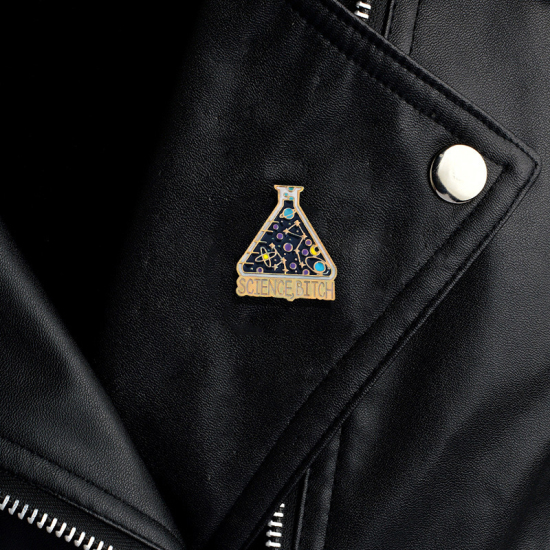 Picture of Tie Tac Lapel Pin Brooches Triangle Message Gold Plated Multicolor Enamel 29mm(1 1/8") x 24mm(1"), 1 Piece