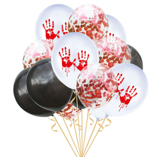 Picture of Latex Balloon Halloween Supplies Decoration Black & Red Blood Handprint, 1 Set ( 15 PCs/Set)