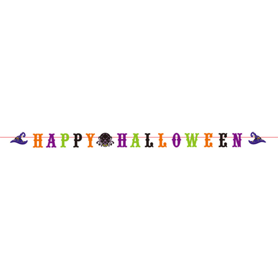 Bild von Papier Banner Party Deko Bunt Halloween Spinne Message " Happy Halloween " 3.5m lang - 3m lang, 1 Stück