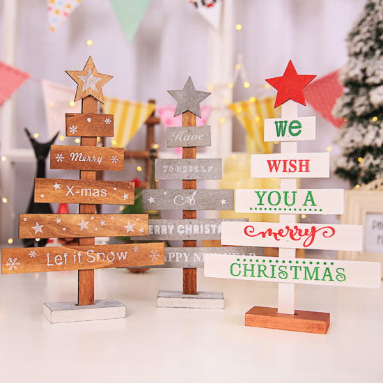 Picture of Natural Wood Ornaments White Christmas Tree 27.5cm(10 7/8") x 8cm(3 1/8"), 1 Piece